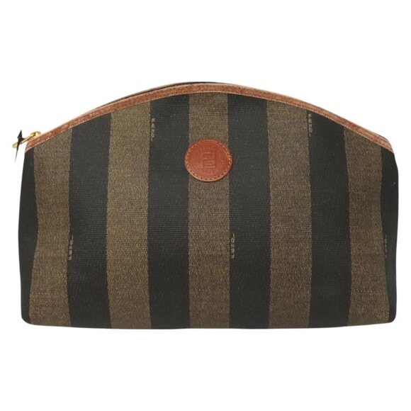 FENDI Pecan Canvas Pouch Black Brown gold Auth - Picture 2 of 15